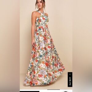 Lulus Lilia Cream Floral Print Maxi Dress medium